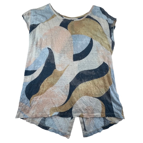 Rachel Zoe Tops - Rachel Zoe 100% Linen Top Sz XL Tan Grey Peach Abstract Swirl Print Boho Coastal